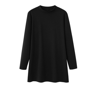 半高领长袖t恤女纯棉春小立领中长款磨毛显瘦白色打底衫女士上衣