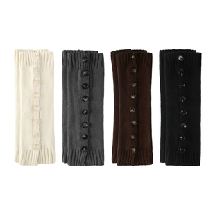 Rougo罗口咖啡色袜套堆堆袜子女复古毛线中筒纽扣针织腿套保暖