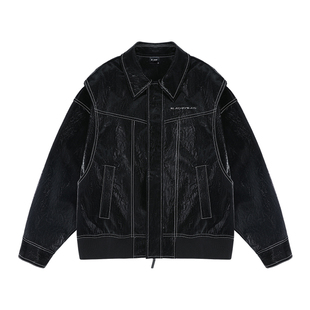 BJHG不计后果美式潮牌夹克男款秋冬复古宽松工装皮衣外套棒球服女