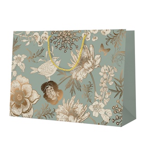 轻奢礼品袋高档服装包装袋加厚手提袋复古花鸟白卡纸购物袋可定制