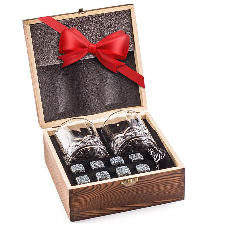 威士忌冰酒石杯垫套装酒杯旧松木木盒礼盒做跨境玻璃杯玻璃亚马逊