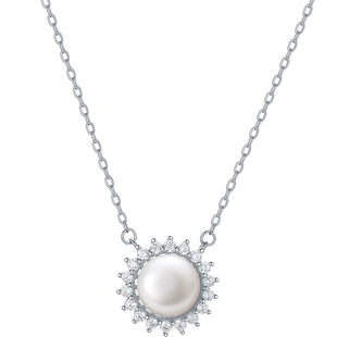 周六福淡水珍珠项链女太阳花珍珠链坠S925银优雅新年礼物送女友