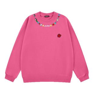i.t GROUNDZERO韩系2025秋季新款桃红色棉项链印花卫衣长袖上衣
