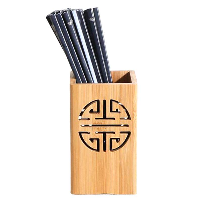 创意竹木筷子筒筷笼餐具勺子火锅筷子收纳盒沥水架笔筒定制logo字