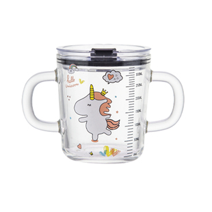 吸管玻璃杯子水杯女高颜值儿童刻度牛奶杯冲奶粉家用带把手喝水杯