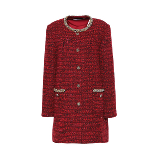 DPLAY【黑标】2025秋季新款红色小香风外套女新年本命年加厚大衣