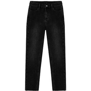 布景牛仔裤女春季新品潮流时尚水洗毛边裤脚修身裤子铅笔裤0016