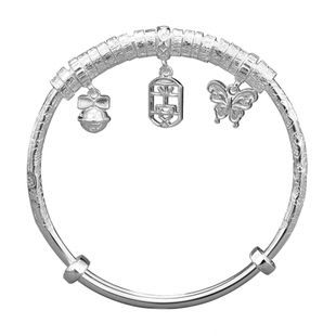 足银9999福牌蝴蝶吉言盘缠纯银手镯万贯平安招财猫镯子送女友礼物