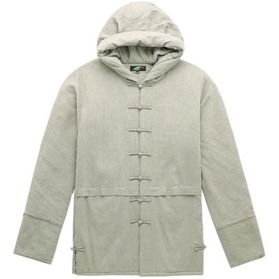 楠厚冬季连帽男装苎麻