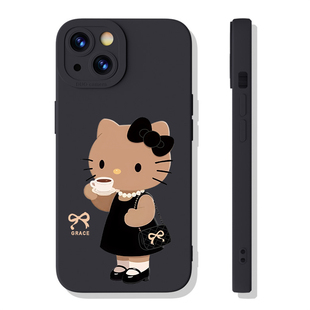 优雅黑皮潮牌猫镜面手机壳适用iPhone17promax苹果16可爱猫OPPOReno14三星S25华为P80荣耀90小米15一加A13