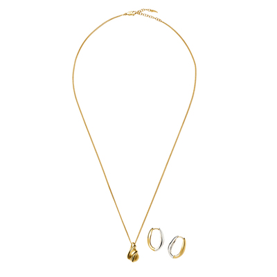 【组合】Savi x Missoma水波纹水滴吊坠项链金银双生耳饰首饰套组