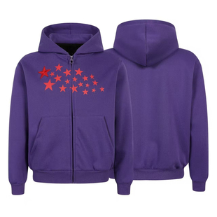 15GET 美式复古星星印花连帽开衫设计感慵懒宽松卫衣百搭外套男女