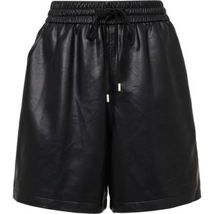 时髦PU高腰皮裤女MOFAN2025冬新款黑色抽绳设计直筒休闲短裤显瘦