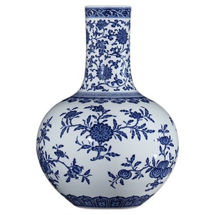 宁封窑青花缠枝天球瓶景德镇陶瓷家居客厅插花电视柜玄关民宿摆件