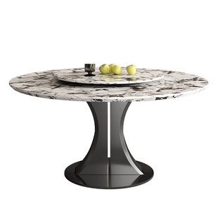进口雪山飞狐奢石餐桌圆桌雪山飞狐大理石餐桌意式轻奢圆餐桌别墅