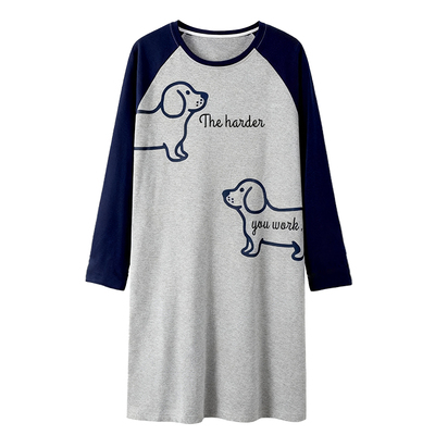 猫人纯棉带胸垫卡通睡裙女长袖