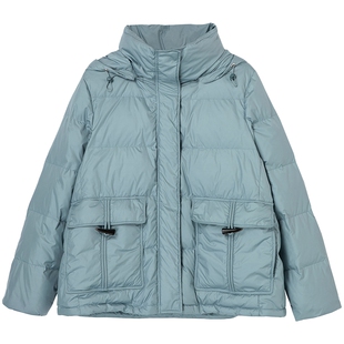 布景羽绒服女冬季新品简约可拆卸帽防风立领白鸭绒短款外套厚1363