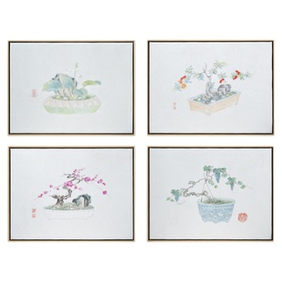 若奈 东方作品《顺势》水溶肌理画小幅组合新中式客厅睡房挂画