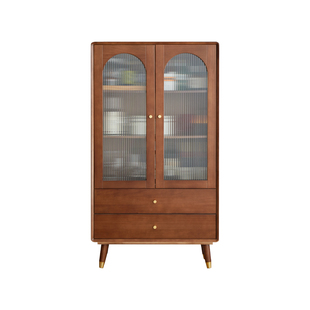 实木餐边柜酒柜中式轻奢家用80cm胡桃色茶水柜储物柜客厅靠墙立柜