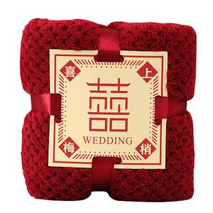 婚庆加厚毛巾35*75结婚喜铺回礼大红面巾喜字小熊伴手礼喜庆伴手