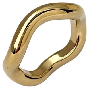 简约高级感钛钢金色银色波浪戒指女食指叠戴素圈光面不掉色可水洗