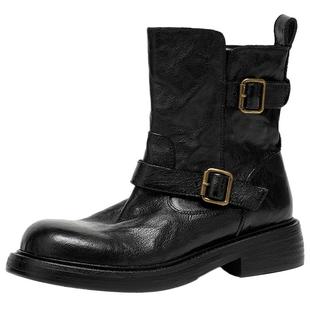 BeauToday时装靴女款切尔西靴春季BT黑色短靴真皮烟筒靴子女鞋子