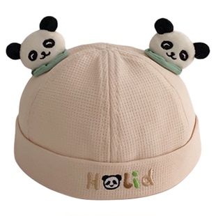 婴儿帽子春秋薄款可爱熊猫造型地主帽男童女宝宝防晒瓜皮海盗帽夏