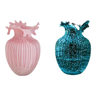 中古夜光波浪花琉璃花瓶摆件轻奢高级感客厅桌面水养插花装饰花器