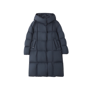 时然大码鹅绒中长款羽绒服微胖mm冬季泡芙感连帽外套女装冬装新款