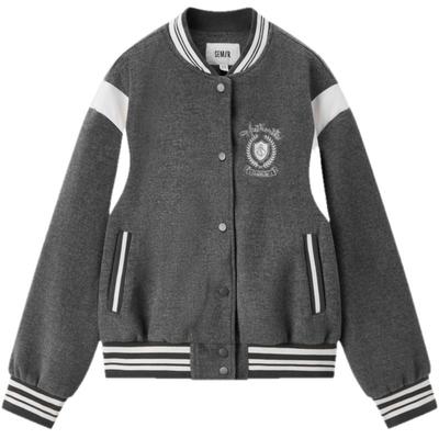 森马仿毛呢拼接撞色棒球领外套女