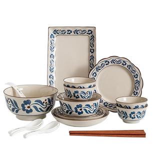 雅诚德陶瓷米饭碗日式家用26新款高级饭碗釉下彩餐具碗碟套装盘子