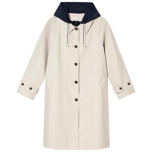 诗篇专选都市通勤撞色连帽长款风衣外套2026春季新款