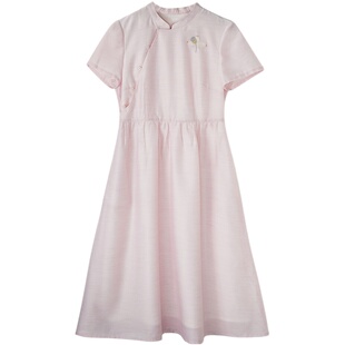 23CXC-289【玉颜秀荷】前世今生复古温婉文艺轻中式立领X型连衣裙