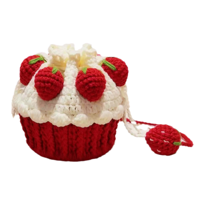 草莓包包纸杯蛋糕包手工diy材料包毛线编织钩针自制单肩包斜挎包
