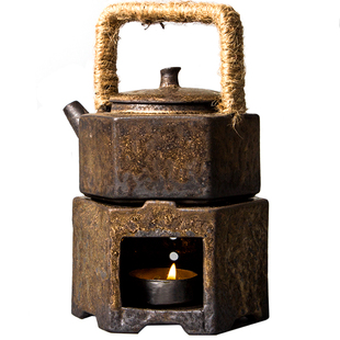 日式粗陶茶壶仿古手工提梁壶茶炉温茶煮茶器复古鎏金功夫茶具套装