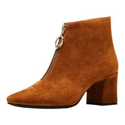 LuxuryRebel粗跟方头短靴马丁靴