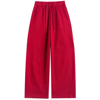 烫砖阔腿裤女高腰春季休闲弯刀裤