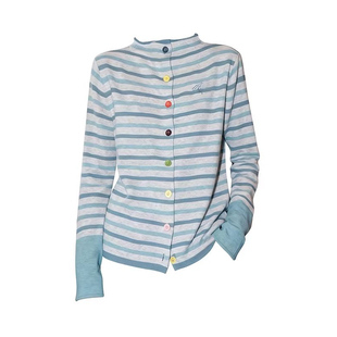 Classy girl 「糖果纸」蓝色条纹开衫女秋冬设计感慵懒风内搭上衣