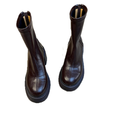 真皮版~轻底7cm棕色马丁短靴子女