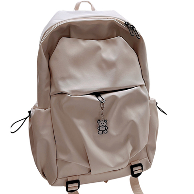 日系森女纯色简约大容量双肩包