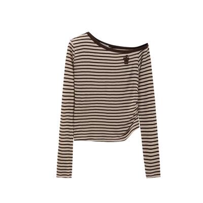 【刘些宁同款】REVAN芮范斜肩侧褶条纹长袖T恤RL31001050