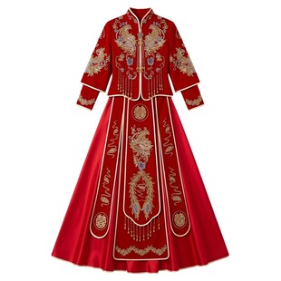 秀禾服2025新款新娘结婚中式嫁衣红色刺绣牡丹花敬酒服复古风大码