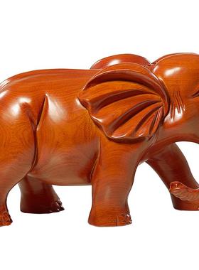 黄花梨木雕大象摆件一对木质象客厅酒柜动物中式玄关乔迁红木礼品