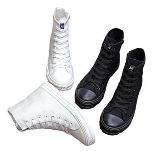 原宿街拍加绒全黑色帆布鞋女韩版侧拉链保暖平底休闲鞋冬季棉鞋潮