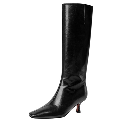 星期六黑色长筒靴尖头不过膝长靴