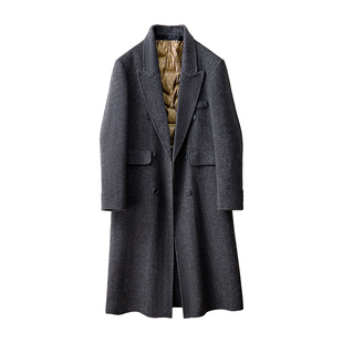 羊毛/羽绒内胆/过膝长款秋冬季双面呢男大衣毛呢垫肩韩系风衣外套