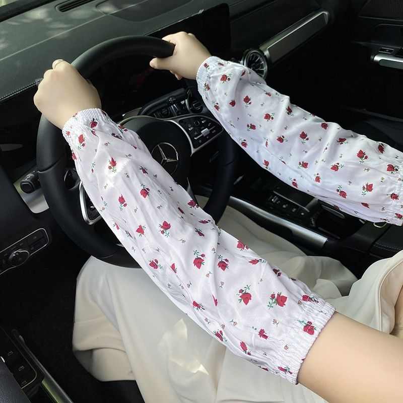 多巴胺棉绸袖套防晒薄款纯棉套袖女士长款户外时尚透气印花韩版