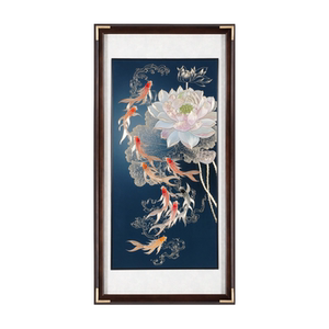 新中式手工铜雕荷花九鱼装饰画
