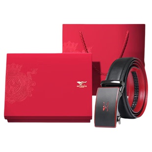 七匹狼皮带男士外黑内红骐骥红腰带新年情人节礼物送老公男友爸爸