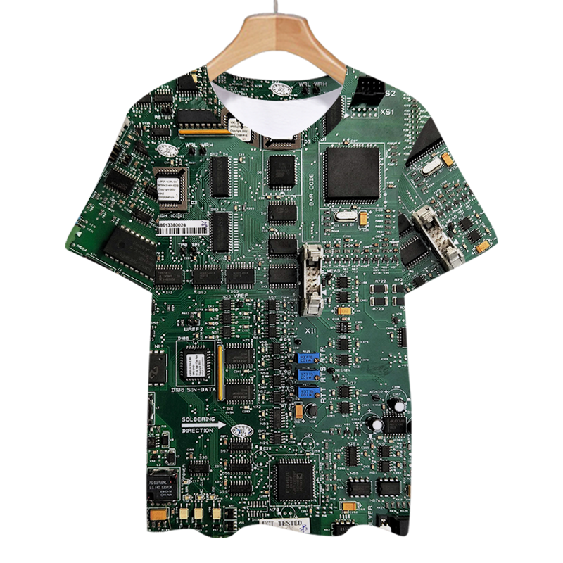 电脑手机电路板芯片时尚科技感电子科技速干短袖T恤衫男女半截袖